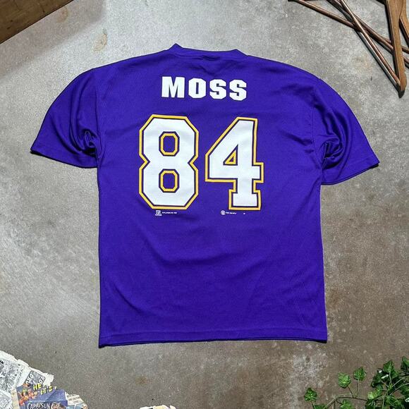 Vintage 90s Minnesota Vikings Randy Moss Jersey Purple Mens Large Boxy Tee Shirt - Picture 2 of 4